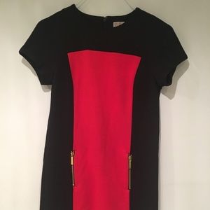 Michael Kors Red Two Toned Colorblock Dress Gold